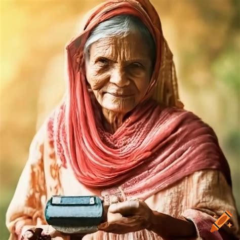 Elderly woman using a pos machine on Craiyon