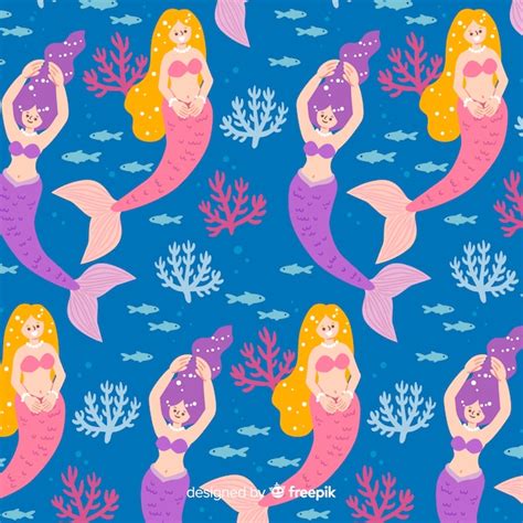 Free Vector | Hand drawn mermaid pattern