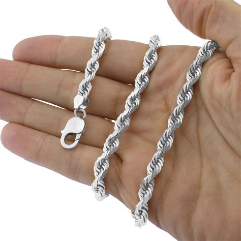 Real 10K White Gold 1.5mm to 7mm Diamond Cut Rope Chain Pendant Necklace 14"-30" | eBay