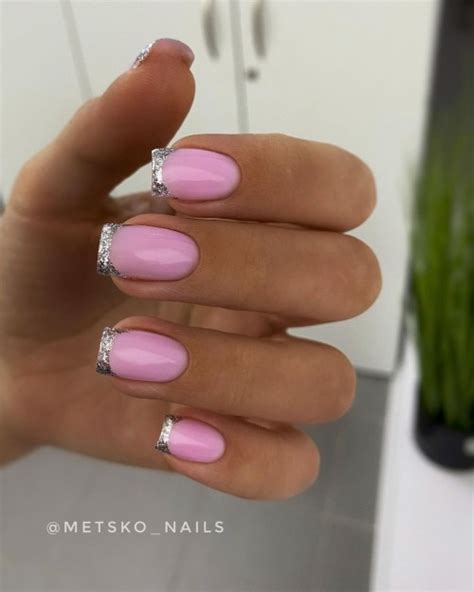 17+ Colored French Tip Nails 2021 : Silver French Tip Pink Nails