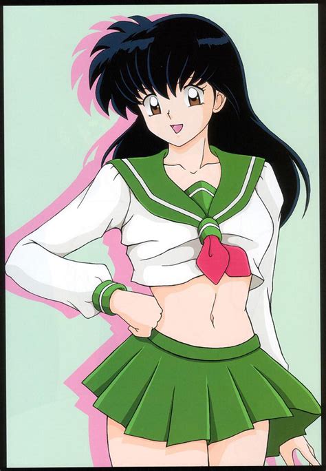 Safebooru - black hair higurashi kagome inuyasha legs long hair midriff miniskirt navel school ...