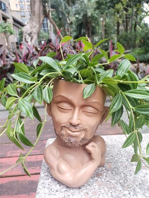 Amazon.com : Men Face Flower Pot Cute Head Planter Pot Resin Flower Pot Alder Head Planter ...