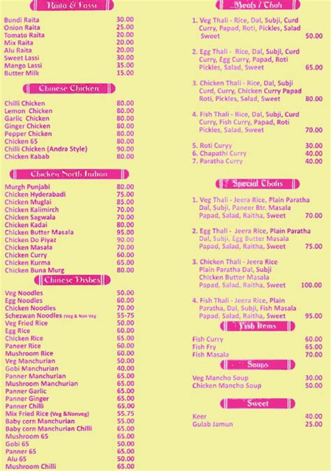 North Indian Food Menu