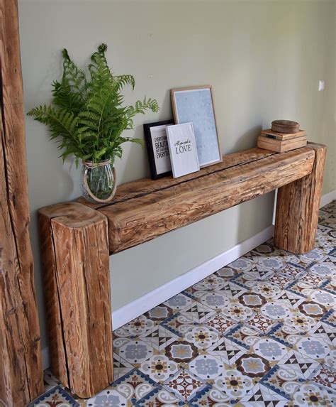 Reclaimed beam console table old beams rustic country style designer unique barn wood side t ...