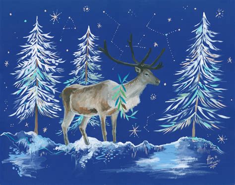 Reindeer Art Print Acrylic Painting Nursery Winter 8x10 11x14 - Etsy