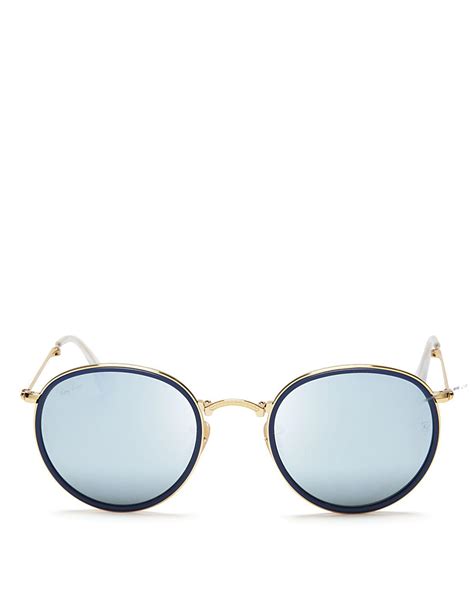 Ray-ban Foldable Round Mirrored Sunglasses, 48mm in Metallic for Men | Lyst