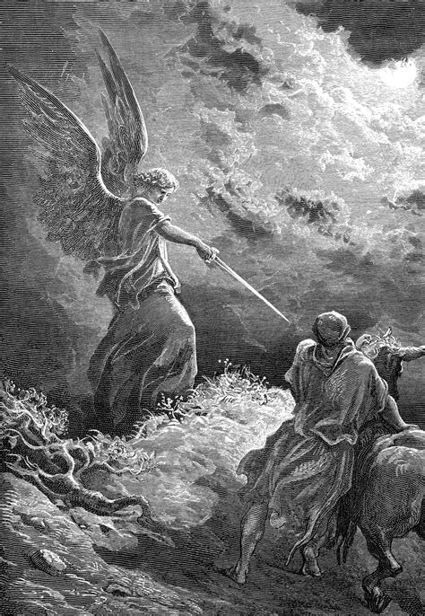 DORÉ, Gustave (1832-1883) An Angel Appears to Balaam (Num 23:15-35), detail 1866 Engraving http ...