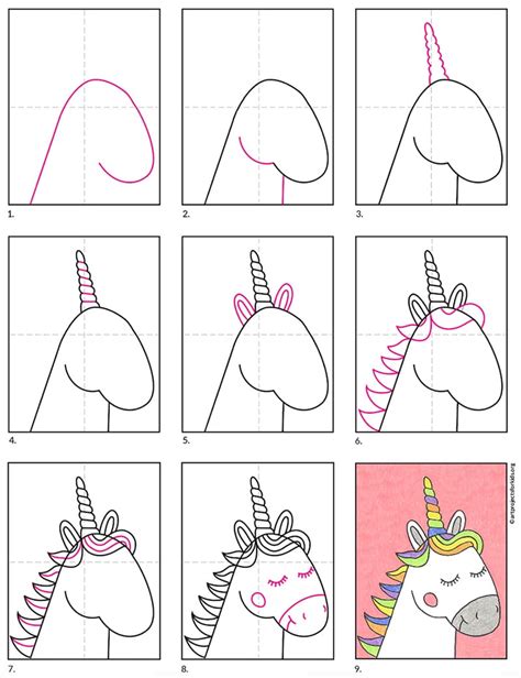 How to Draw an Easy Unicorn Head Tutorial Video, Coloring Page