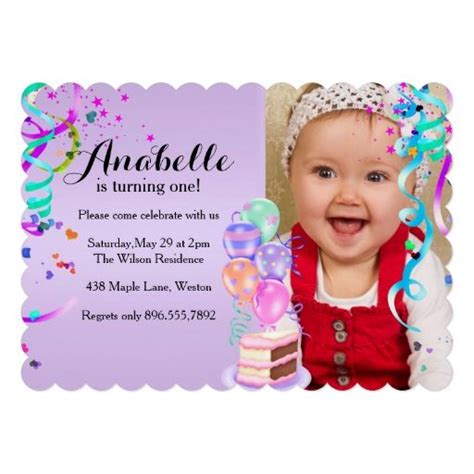 Fun Party Celebration Purple First Birthday Invitation | Zazzle.com in 2021 | 1st birthday girls ...