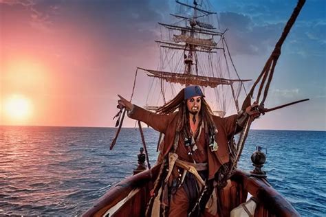 captain jack sparrow sailing into the sunset on a | Stable Diffusion