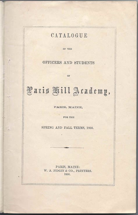 Heirlooms Reunited: 1866 Catalog of Paris Hill Academy, Paris, Maine - Names of Faculty, Students