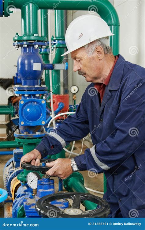 Heating Engineer Repairman in Boiler Room Stock Image - Image of ...