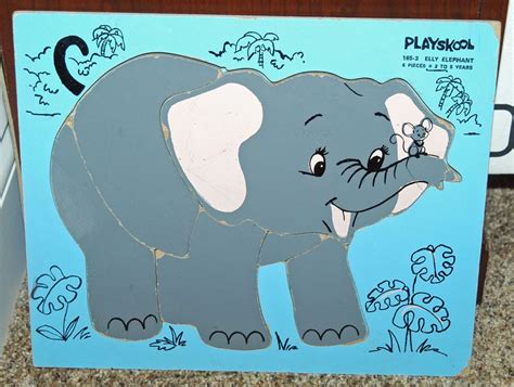 Vintage Wooden Playskool Puzzle - 165-3 - Elly Elephant - 6 Pieces Complete #Playskool ...