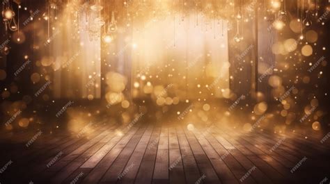 Premium AI Image | A stage with a gold background and a wooden floor ...