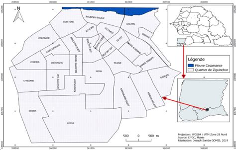 Localisation de la ville de Ziguinchor. Source : Joseph Samba Gomis, 2014 | Download Scientific ...