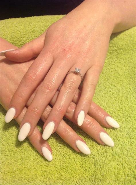 Winter White Oval Nails | White oval nails, Oval nails, Baby pink nails