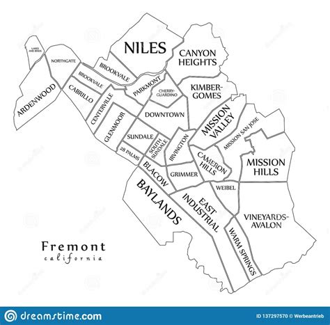 Modern City Map - Fremont California City Of The Usa With - Fremont ...