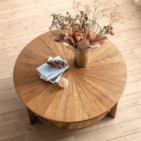 Buy Solid Wood Round Coffee Table, Natural Wood Tea Table, Wooden ...