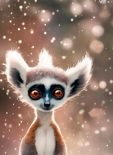 Premium Photo | Portrait of a funny lemur with big ears watercolor winter