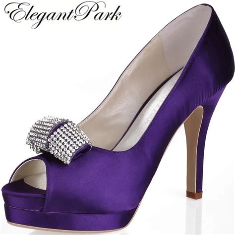 Women Purple High Heel Peep Toe Rhinestone Platform Pumps Satin Bridesmaid Lady Evening Party ...