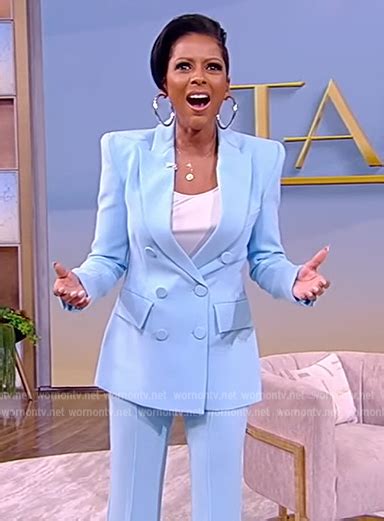 Tamron’s blue double breasted blazer on Tamron Hall Show – TV Outfits