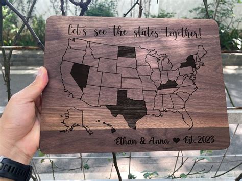 Travel Map of USA Cutting Board, Engagement Gifts for Couple, Custom Unites States Map Cutting ...