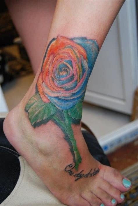 Rainbow Rose Tattoo, "One step at a time" | Tattoos, Foot tattoo, Rose tattoo