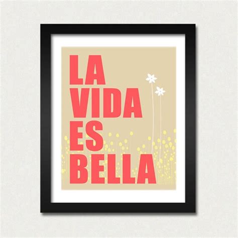 Items similar to La Vida es Bella, Life is beautiful, Spanish Poster, Modern Typography Print ...