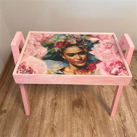 Frida Kahlo Hand-painted Pink Art Epoxy Resin Coffee Table, Modern ...