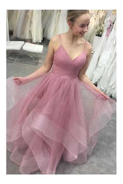 Buy cheap Glitter Spaghetti Straps Ruffled Prom Dresses Backless Formal Gown online – KiKiProm