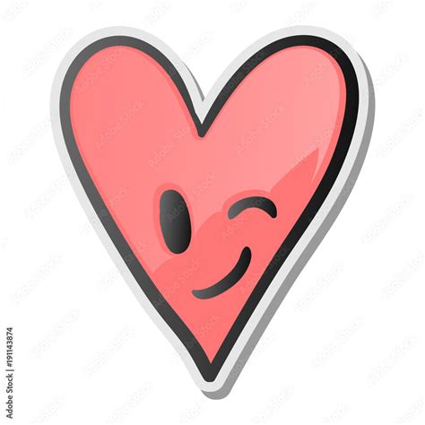 Winking heart sticker, emoji smiling face, emoticon Stock Vector ...