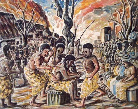 ''The Flogging Rite of Passage Ceremony'', 17 ins x 11 ins, Oil on Canvas, 1990. | African art ...