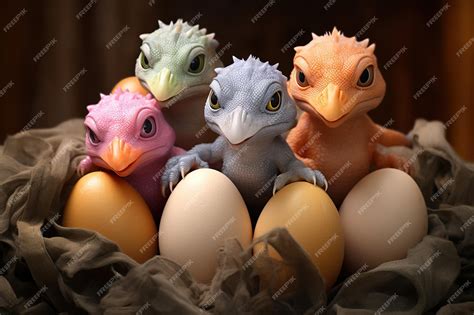 Premium AI Image | Cute baby dinosaurs hatching from eggs