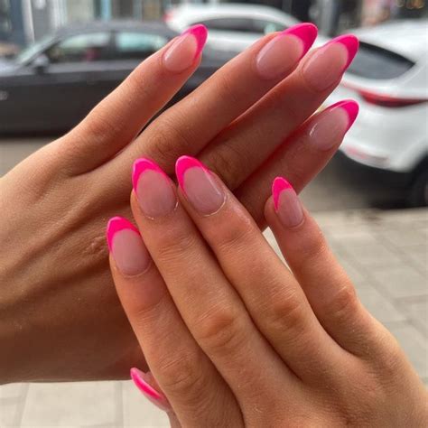 hot-pink-french-tip-nails-25 in 2023 | Pink tip nails, Pink acrylic nails, French acrylic nails