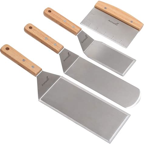 Stainless Steel Metal Spatula Set - Teppaniyaki Spatulas - Griddle Scraper Flat Spatula Pancake ...