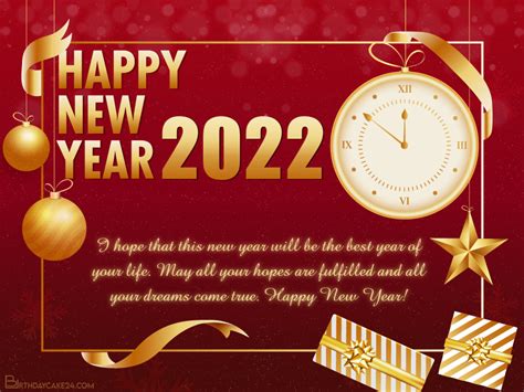 Happy New Year 2022 With Clock Greeting Cards Online