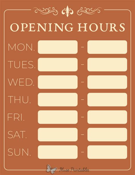 Printable Opening Hours Sign