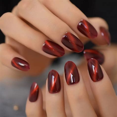 Red Cat Eyes Fake Nails Gorgeous UV GEL Nails Craft Thick Nail Art Tips Pre-designs Reusable ...