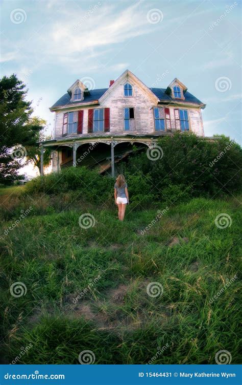 Girl In Front Of Abandoned House Stock Image - Image: 15464431