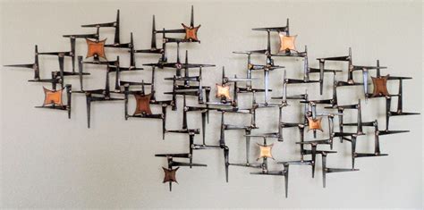 MID CENTURY MODERN WALL SCULPTURE MADE FROM SQUARE NAILS CREATED BY ...