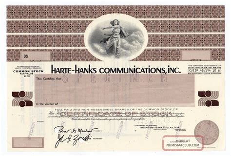 Specimen - Harte - Hanks Newspapers, Inc. Stock Certificate