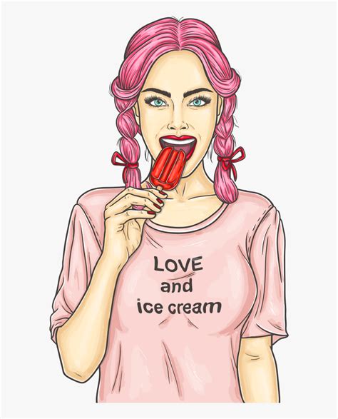 Girl Eating Ice Cream Png - Drawing Girl Eating Ice Cream, Transparent ...