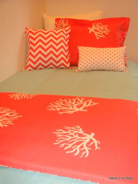 aqua and coral custom dorm room bedding...pretty colors | Dorm room bedding, College dorm room ...