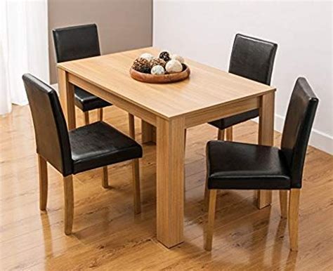 Dining Table and Chairs with Faux Leather - Oak Furniture Set