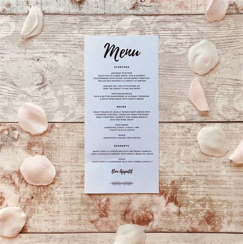 Personalised Wedding Breakfast / Food Menu - Table Décor - Rustic ...