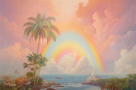 Landscape painting rainbow outdoors. | Free Photo Illustration - rawpixel