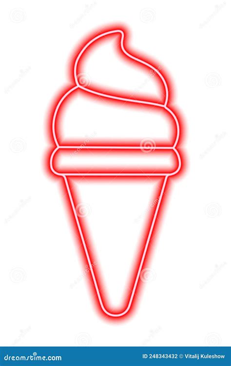 Red Neon Ice Cream Silhouette in Waffle Cone on a White Background ...