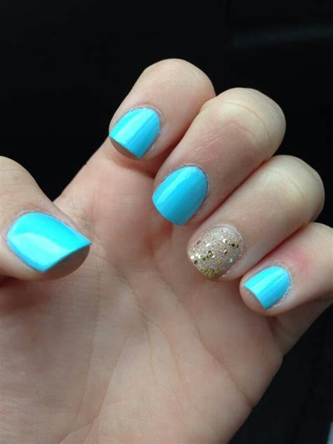 Sky blue and gold glitter nails | Nails, Gold glitter nails, Makeup nails