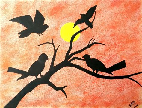 Buy Birds during sunrise Handmade Painting by AARATHI MANIKANDAN. Code ...