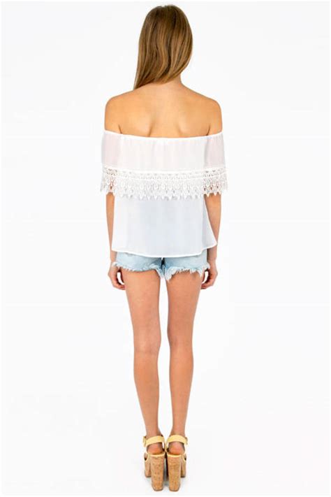 Off Shoulder Crochet Trim Top in Ivory - $46 | Tobi US